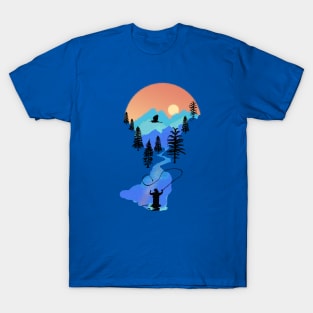 Fly Fishing Mountain Sunset by TeeCreations T-Shirt